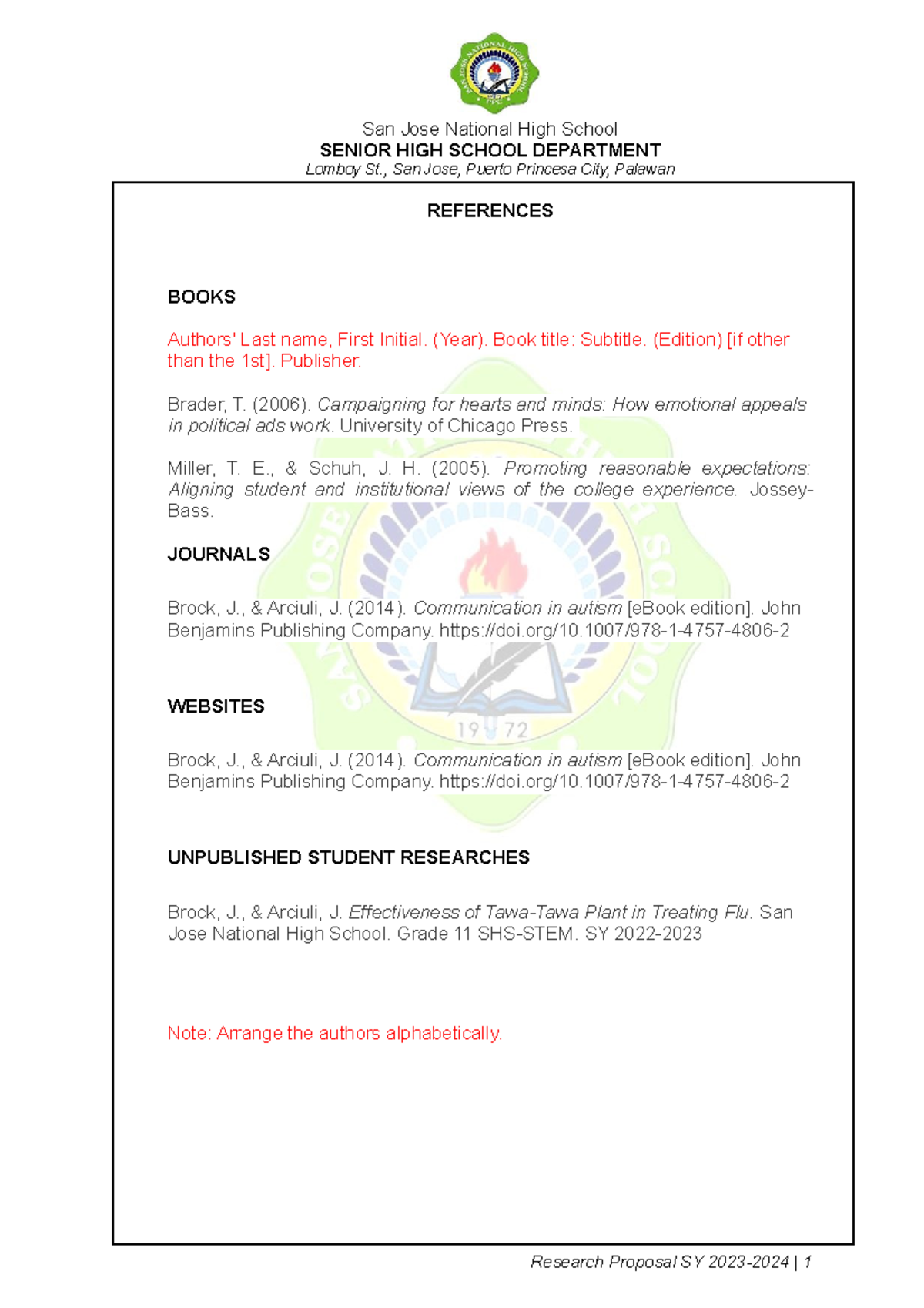 References- Guide Proposal-2023 - San Jose National High School SENIOR ...