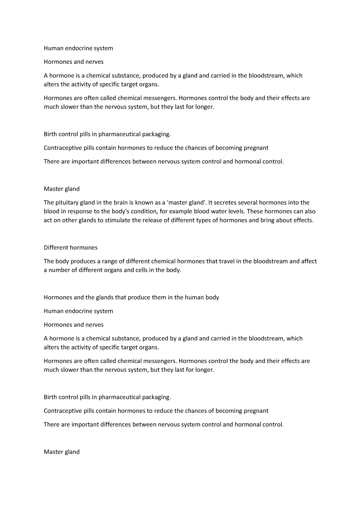 Biology Notes 5 - Human endocrine system Hormones and nerves A hormone ...