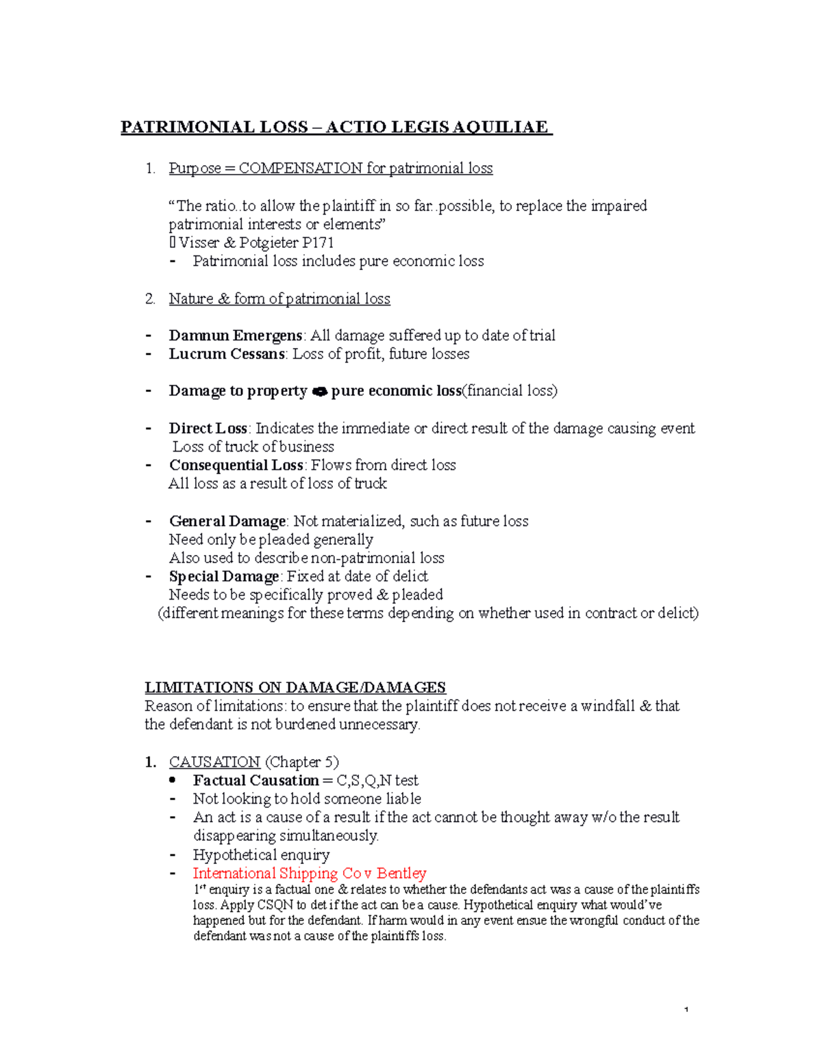 3. Patrimonial LOSS - notes - PATRIMONIAL LOSS – ACTIO LEGIS AQUILIAE ...