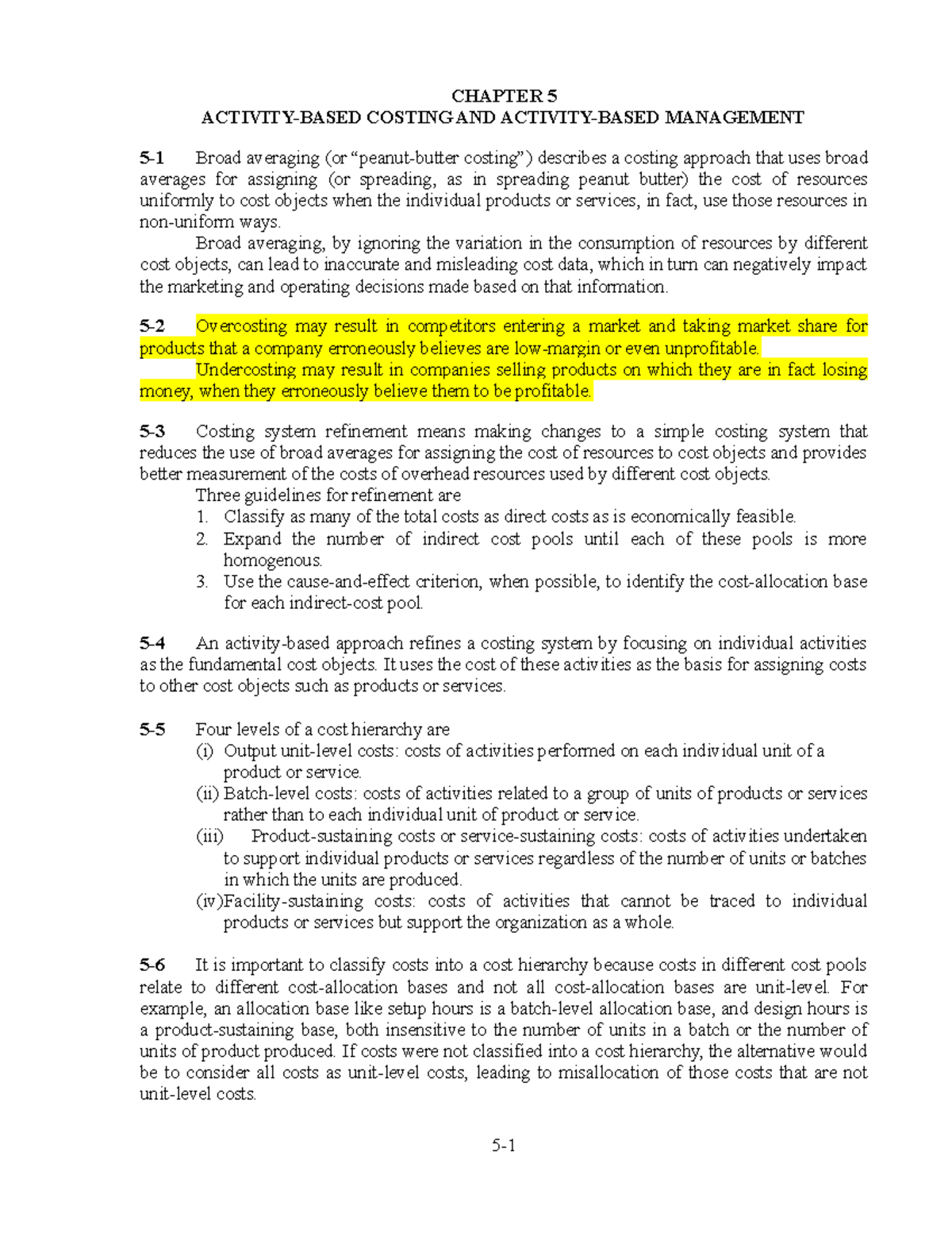 Ch 5 even E and P - CHAPTER 5 ACTIVITY-BASED COSTING AND ACTIVITY-BASED ...