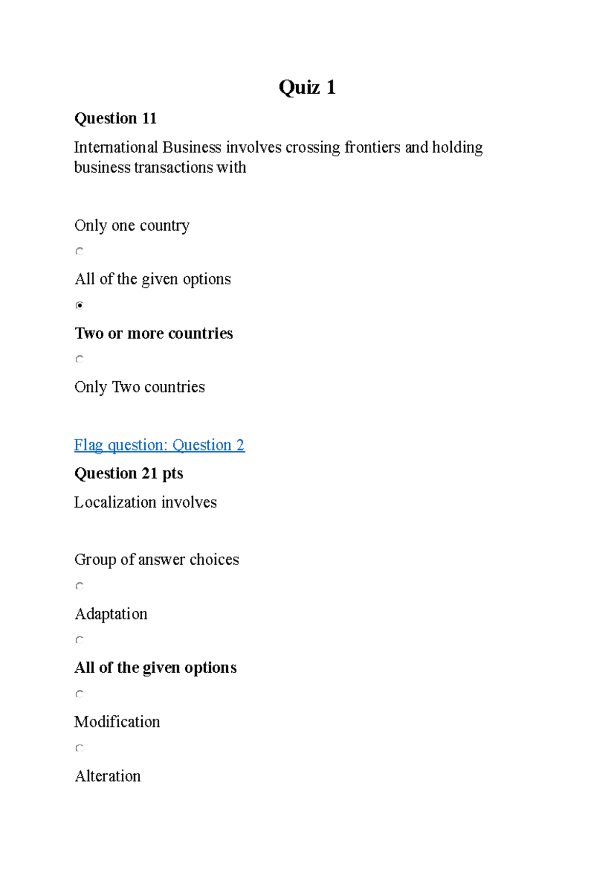 IB MCQs - International Business - Quiz 1 Question 11 International ...