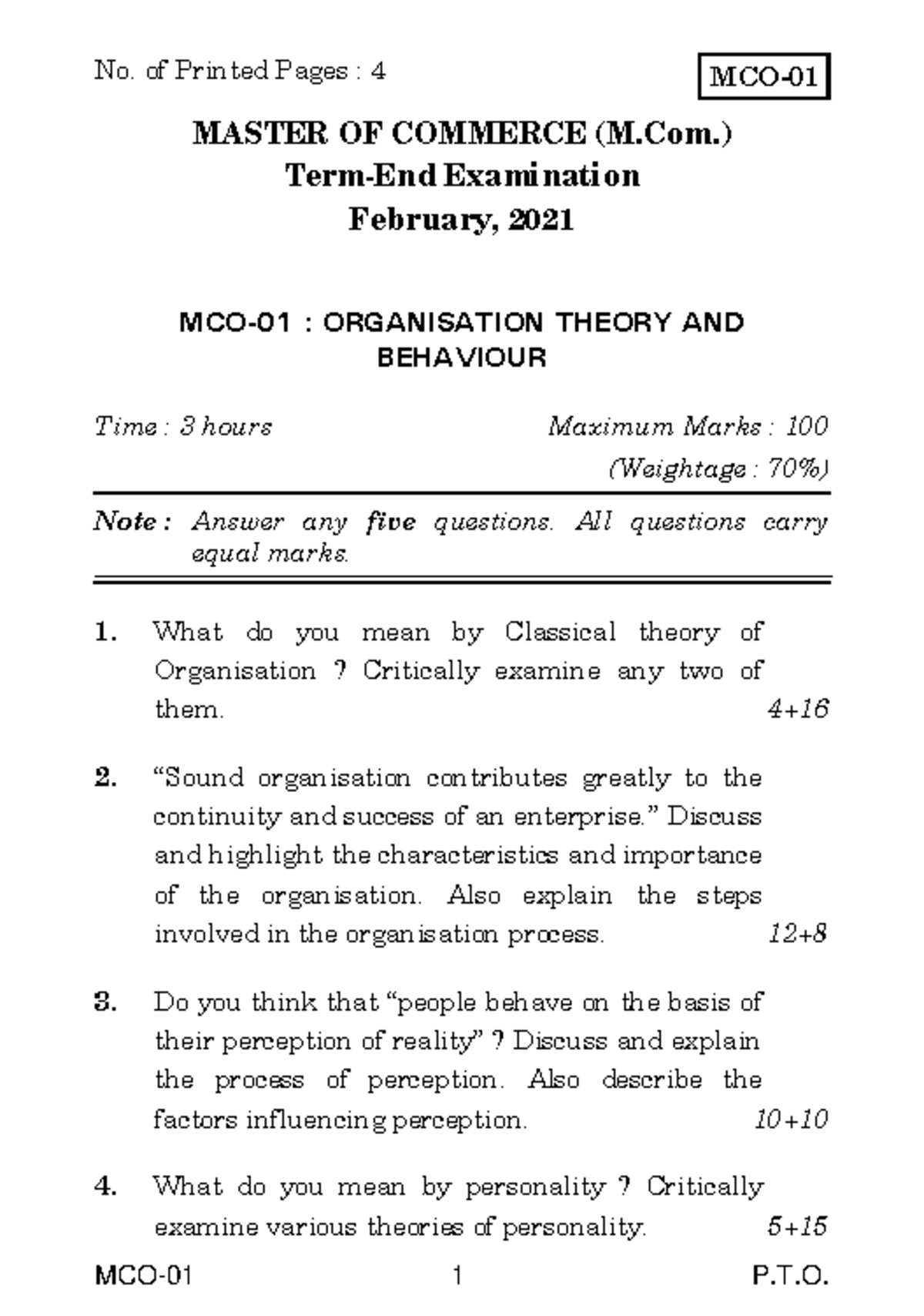 MCO-1 (13) - Question paper of master of commerce second year - MCO-01 ...