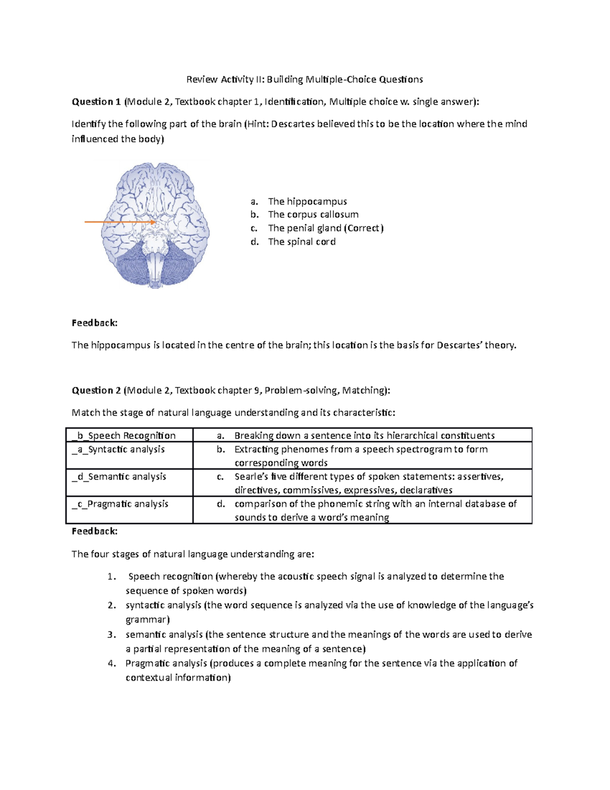 Review Activity II - Multiple Choice Questions - Review Activity II ...