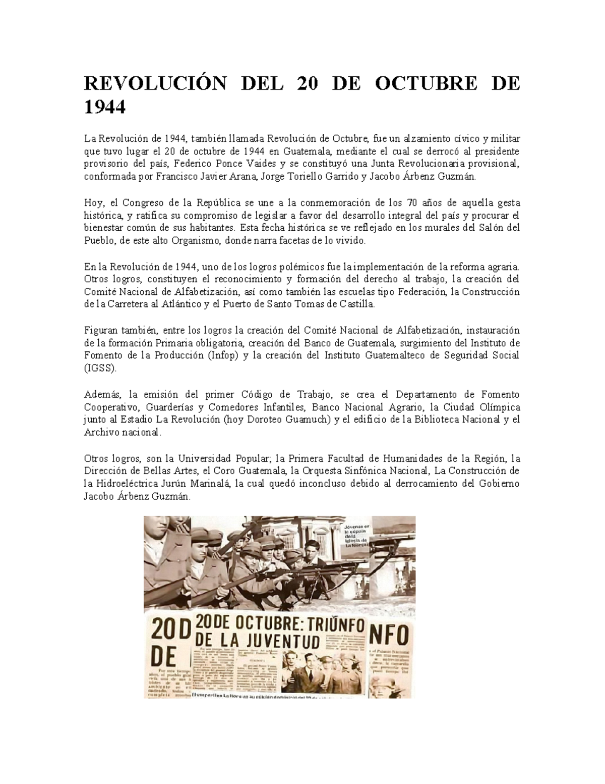 Revolución Del 20 De Octubre De 1944 RevoluciÓn Del 20 De Octubre De