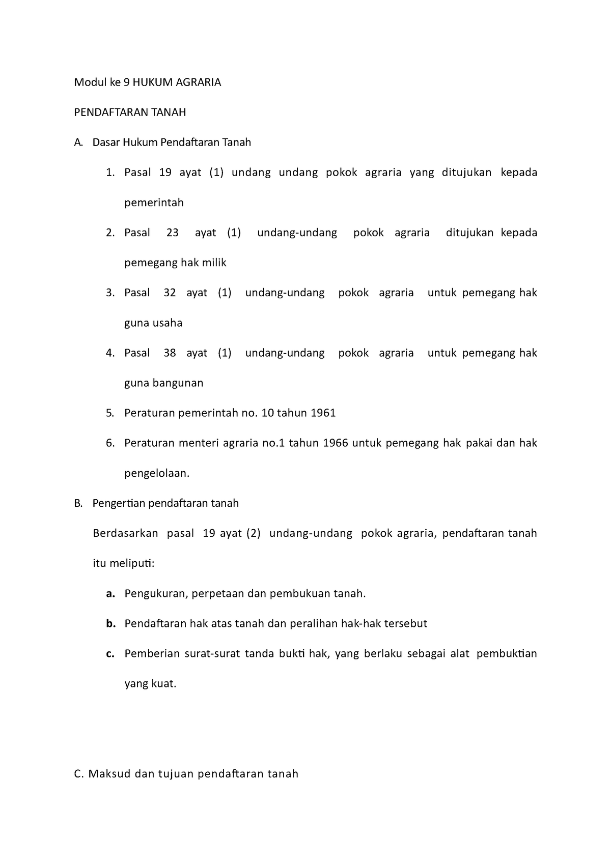 Pendaftaran Tanah - Modul Ke 9 HUKUM AGRARIA PENDAFTARAN TANAH A. Dasar ...