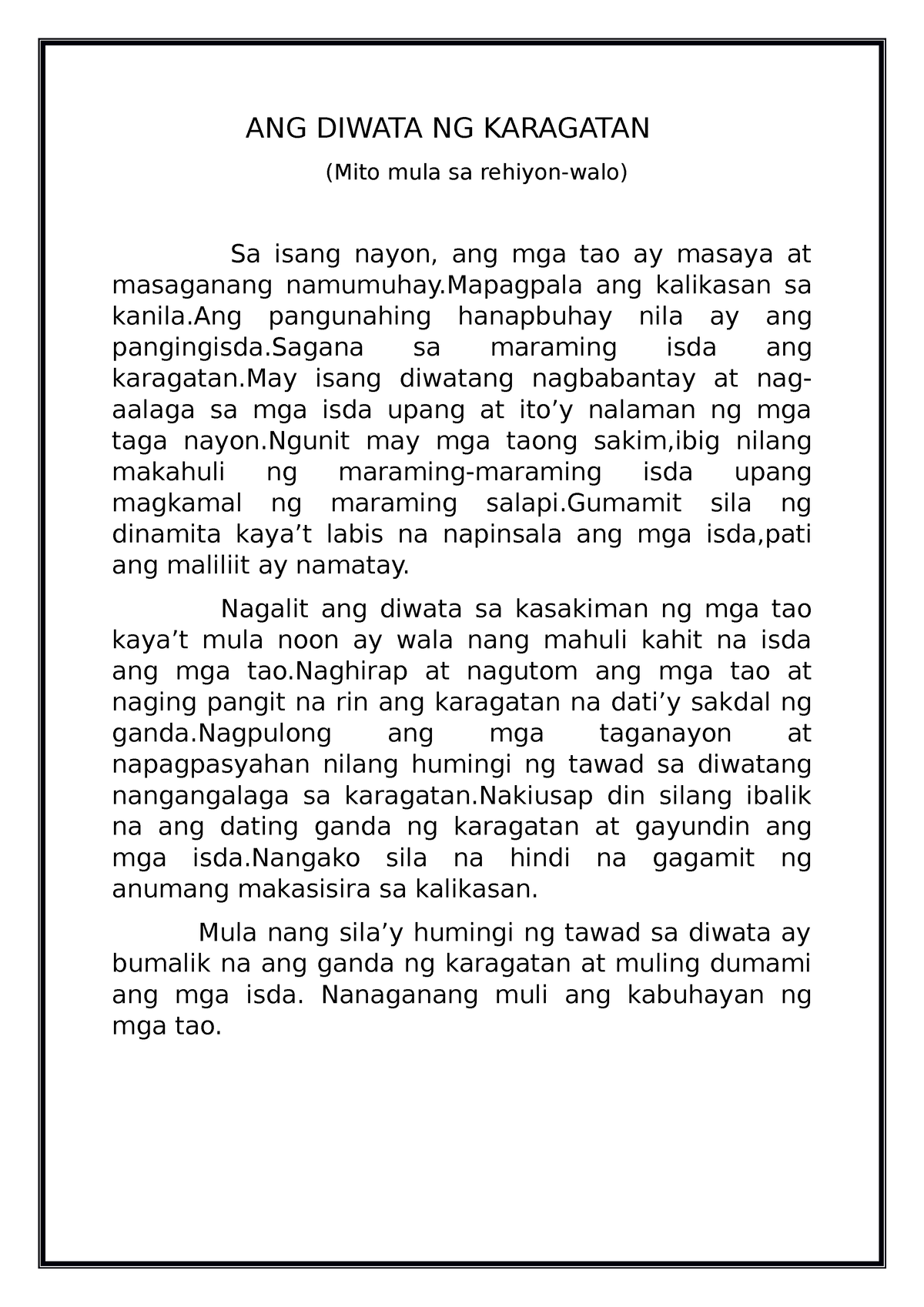 Ang Diwata Ng Karagatan Ang Diwata Ng Karagatan Mito Mula Sa Rehiyon Walo Sa Isang Nayon