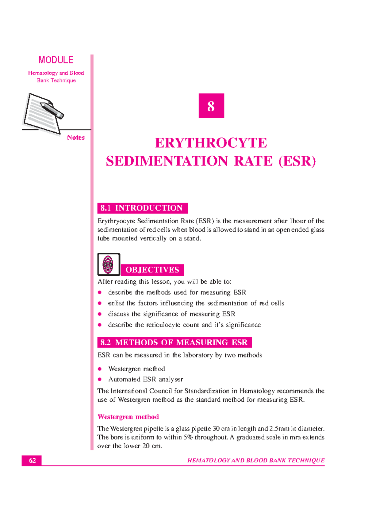 Lesson-08 - About Esr - MODULE Erythrocyte Sedimentation Rate (ESR ...