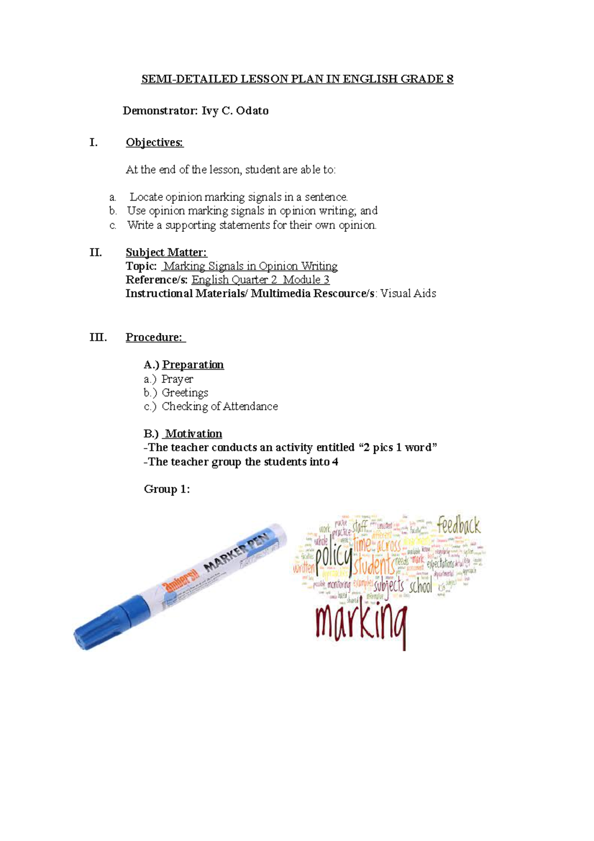 essay using opinion marking signals