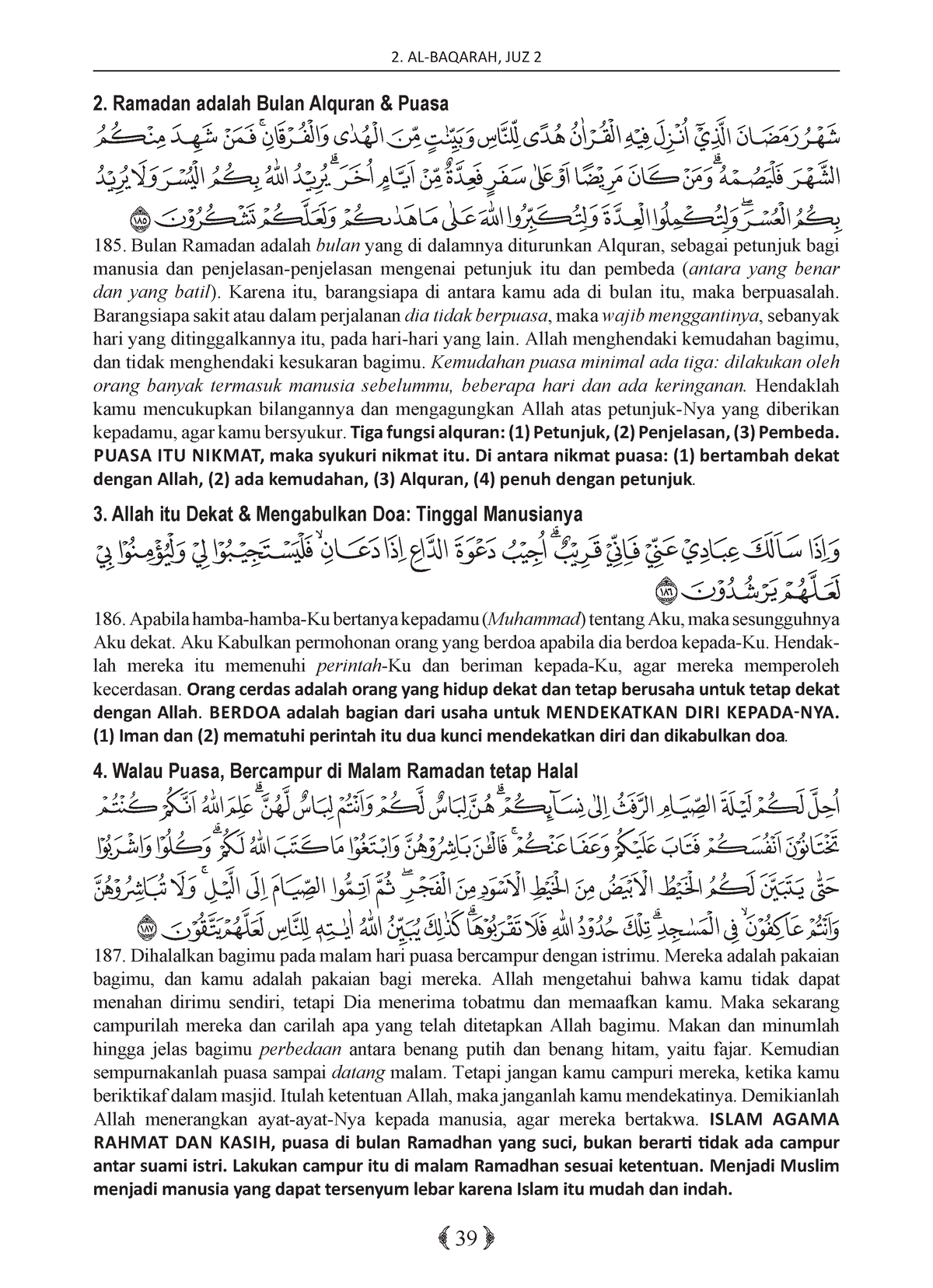 Tugas Agama Ilmu Tafsir-58 - AL-BAQARAH, JUZ 2 39 2. Ramadan Adalah ...