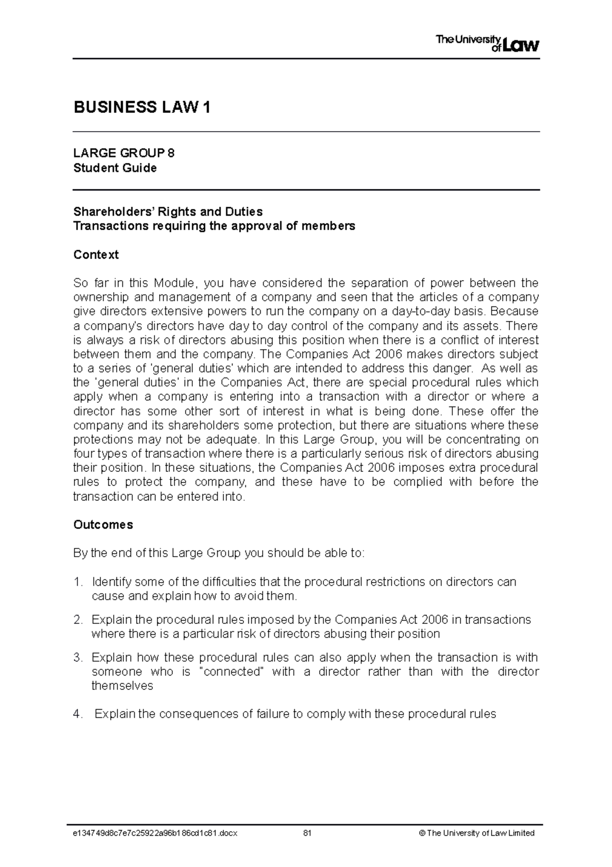 LG8 - LG8 - BUSINESS LAW 1 LARGE GROUP 8 Student Guide Shareholders ...