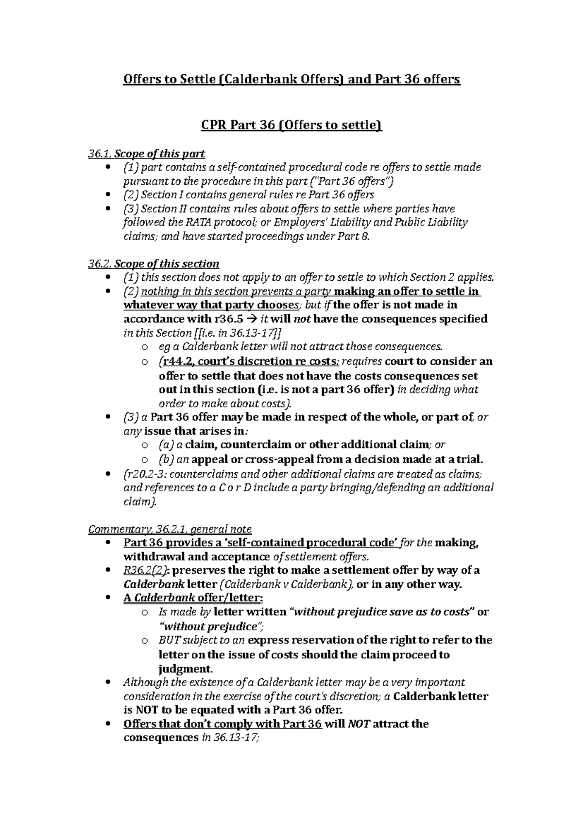 Offers to settle - 36, Scope of this section (1) this section does not ...