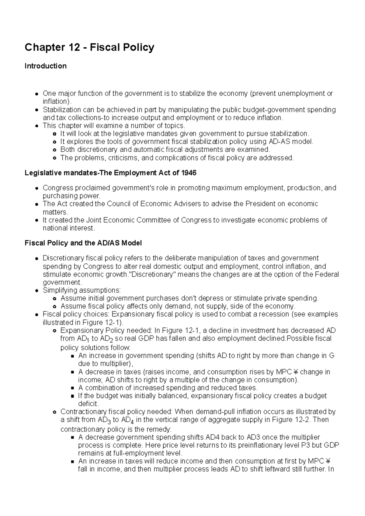 Fiscal Policy - Chapter 12 - Fiscal Policy Introduction One major ...