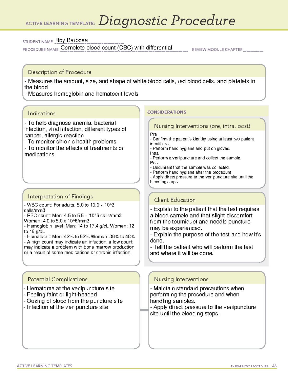 Diagnostic procedure for patient - ACTIVE LEARNING TEMPLATES ...