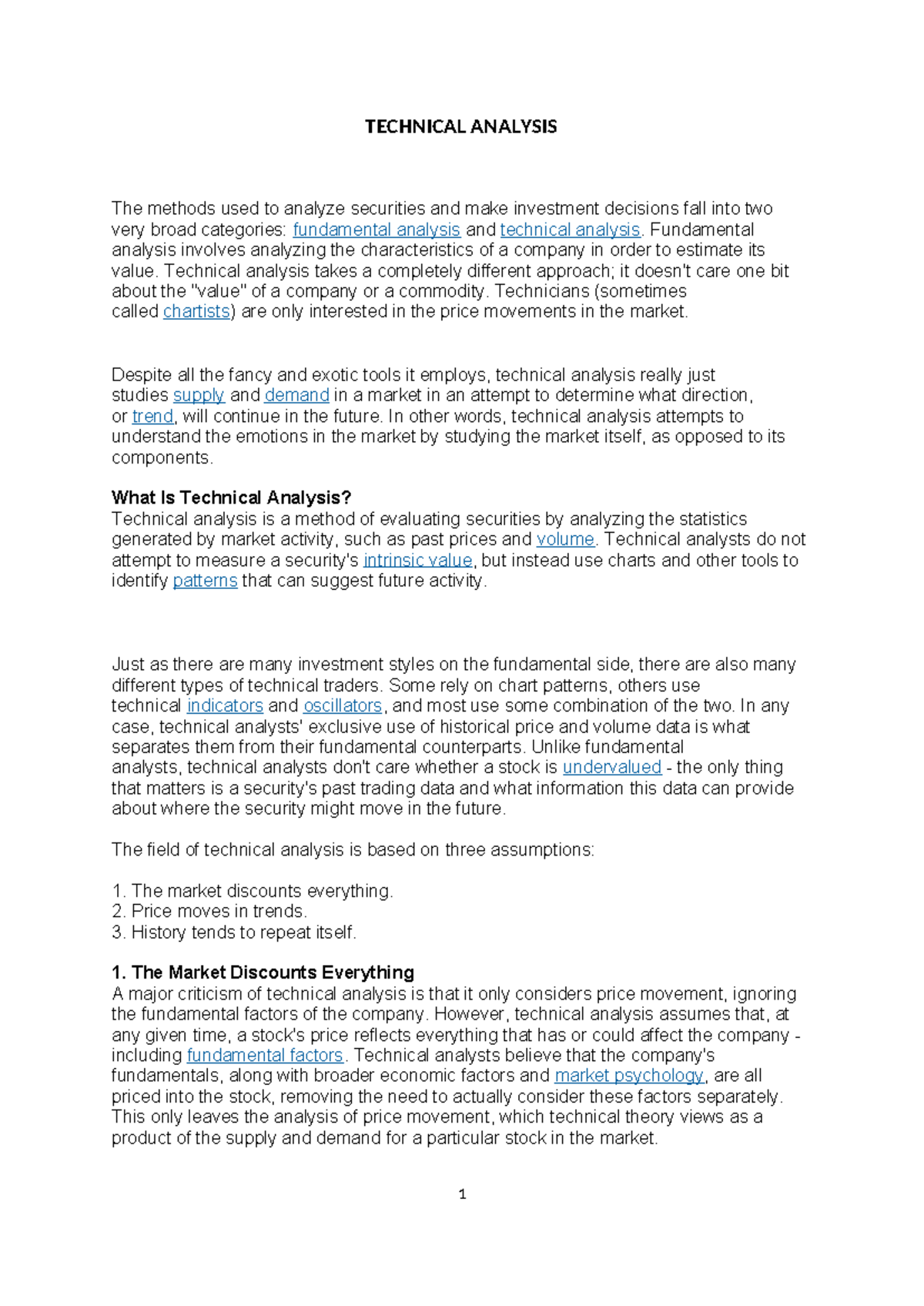 Technical Analysis (2) whole copy - TECHNICAL ANALYSIS The methods used ...