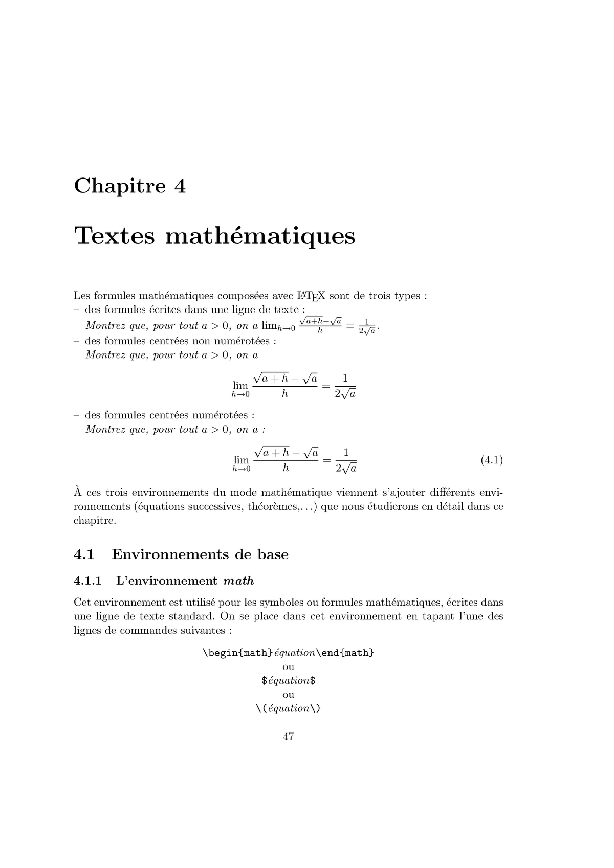 Chapitre 4 Latex Tres Interessant - Chapitre 4 Textes Math ́ematiques ...