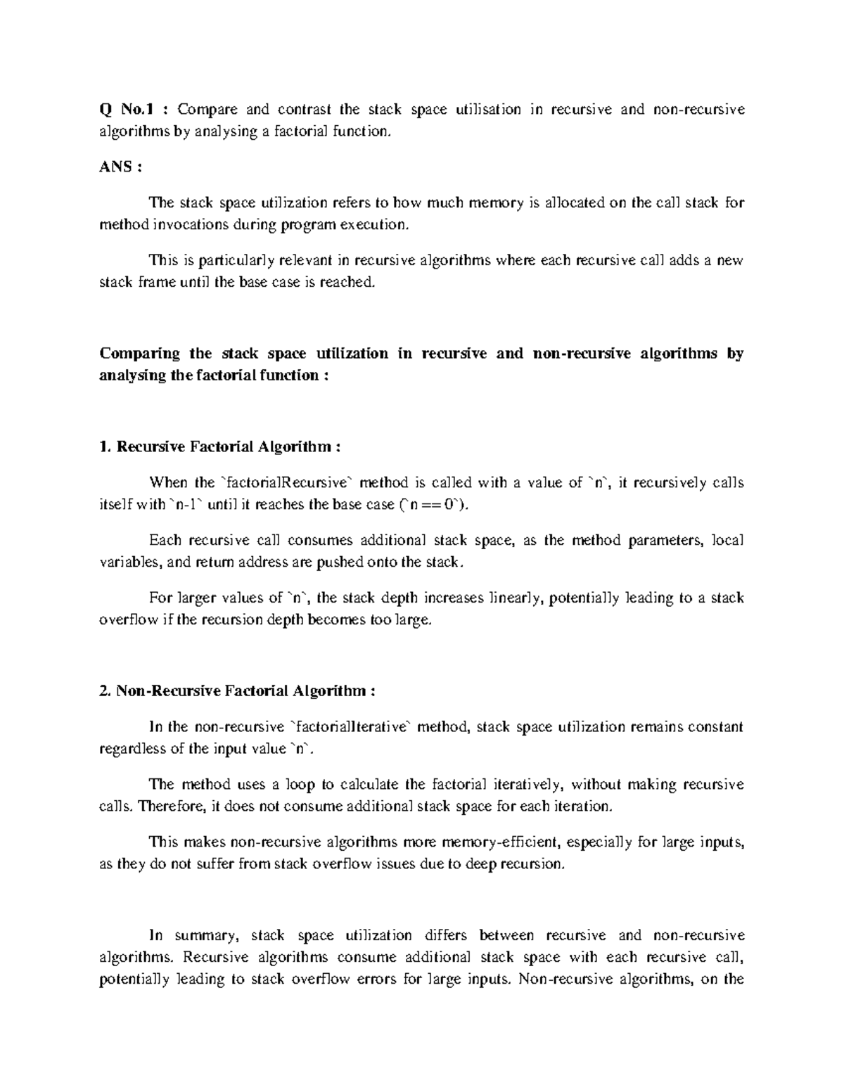 Analysis and Design Assignment - Q No : Compare and contrast the stack ...