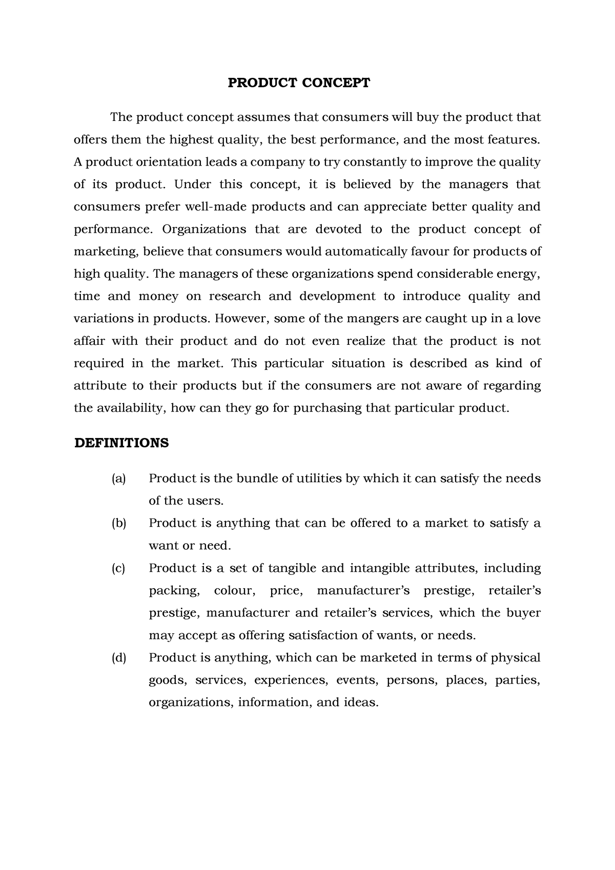 Product Concept In Business Management - PRODUCT CONCEPT The Product ...