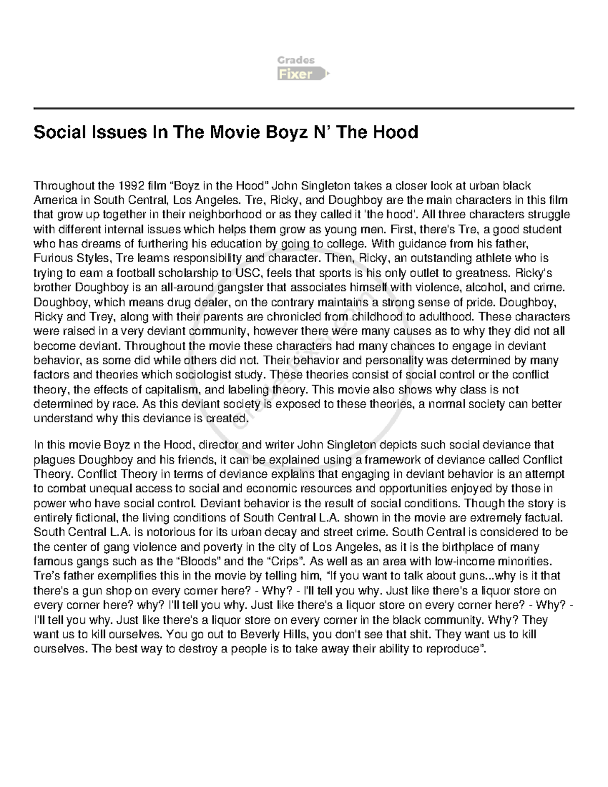 Social Issues In The Movie Boyz N’ The Hood Social Issues In The