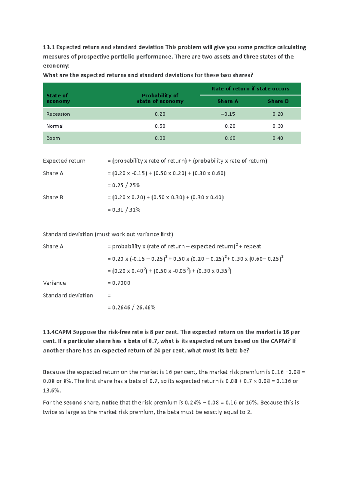 FM Week 8 - Week 8 study notes - 13 Expected return and standard ...