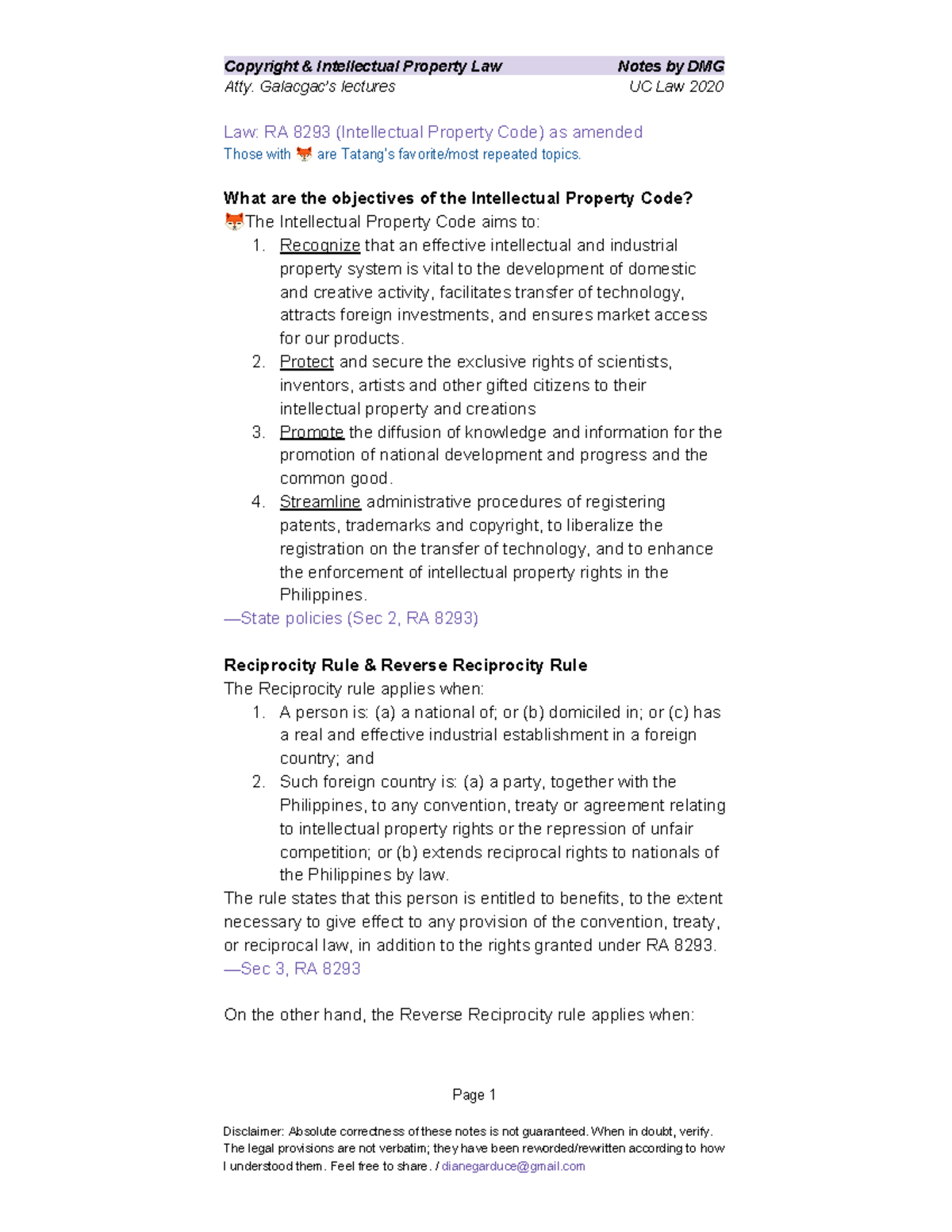 491379970 Notes on Copyright and Intellectual Property Law Philippines