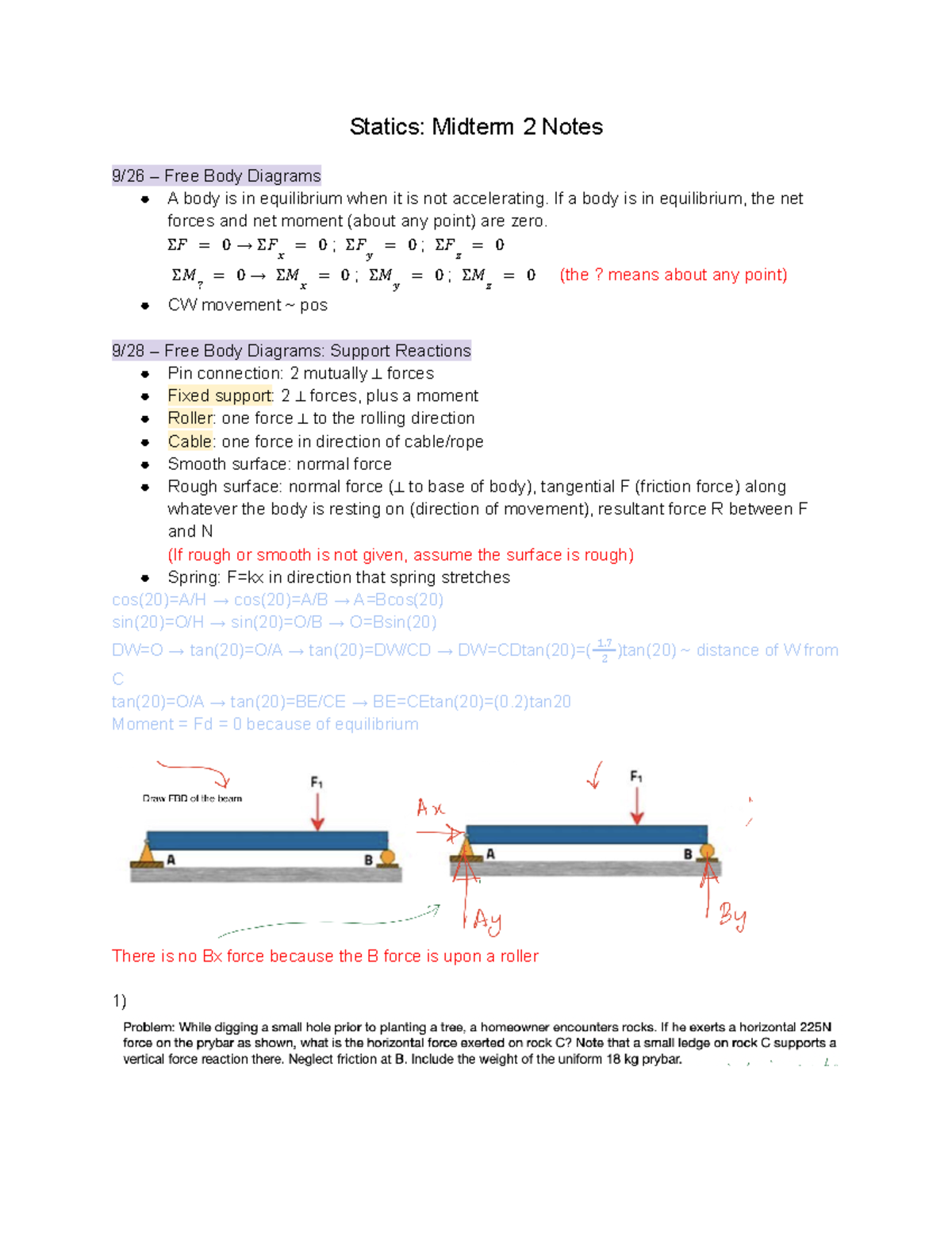 Statics Exam 2 Notes - Exam 2 Overview/summary - Statics: Midterm 2 ...