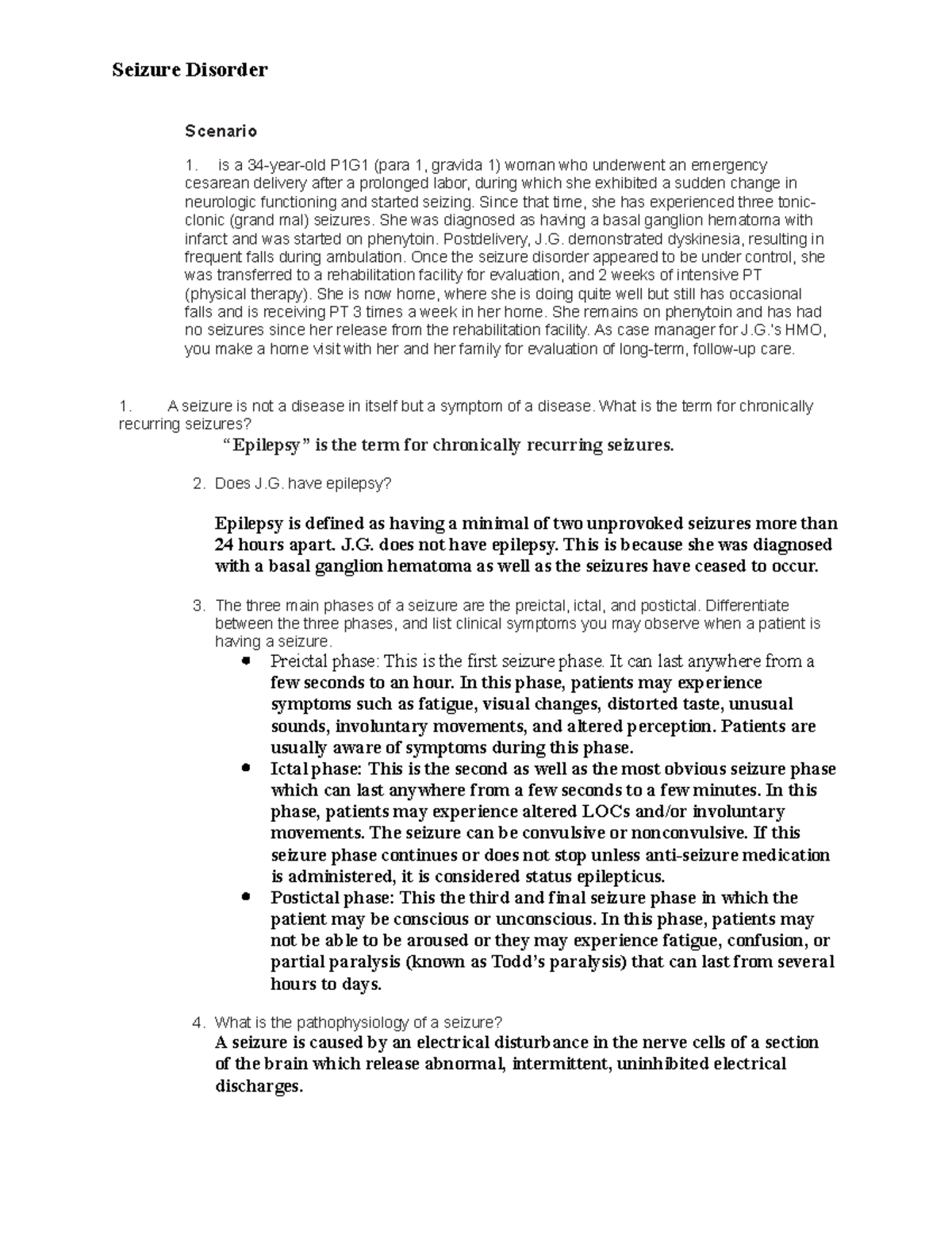 6-8 Seizure disorder student - Scenario is a 34-year-old P1G1 (para 1 ...