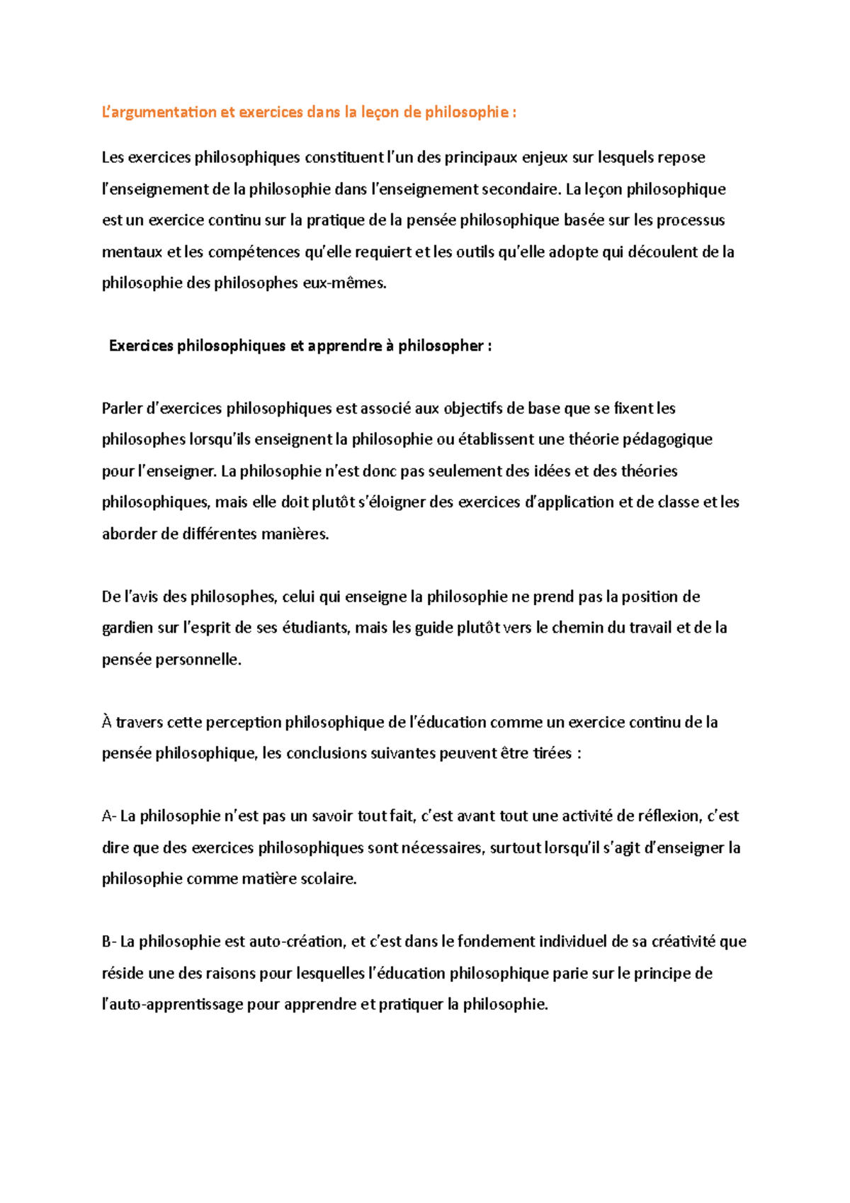 L'exercice De L'argument Philosophique - L’argumentation Et Exercices ...