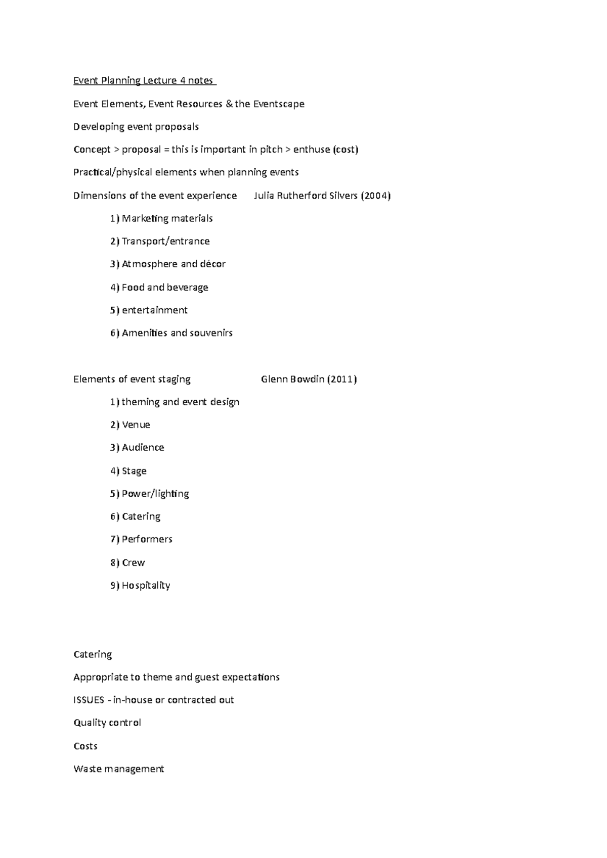 Event Planning Lecture 4 notes - Event Planning Lecture 4 notes Event ...