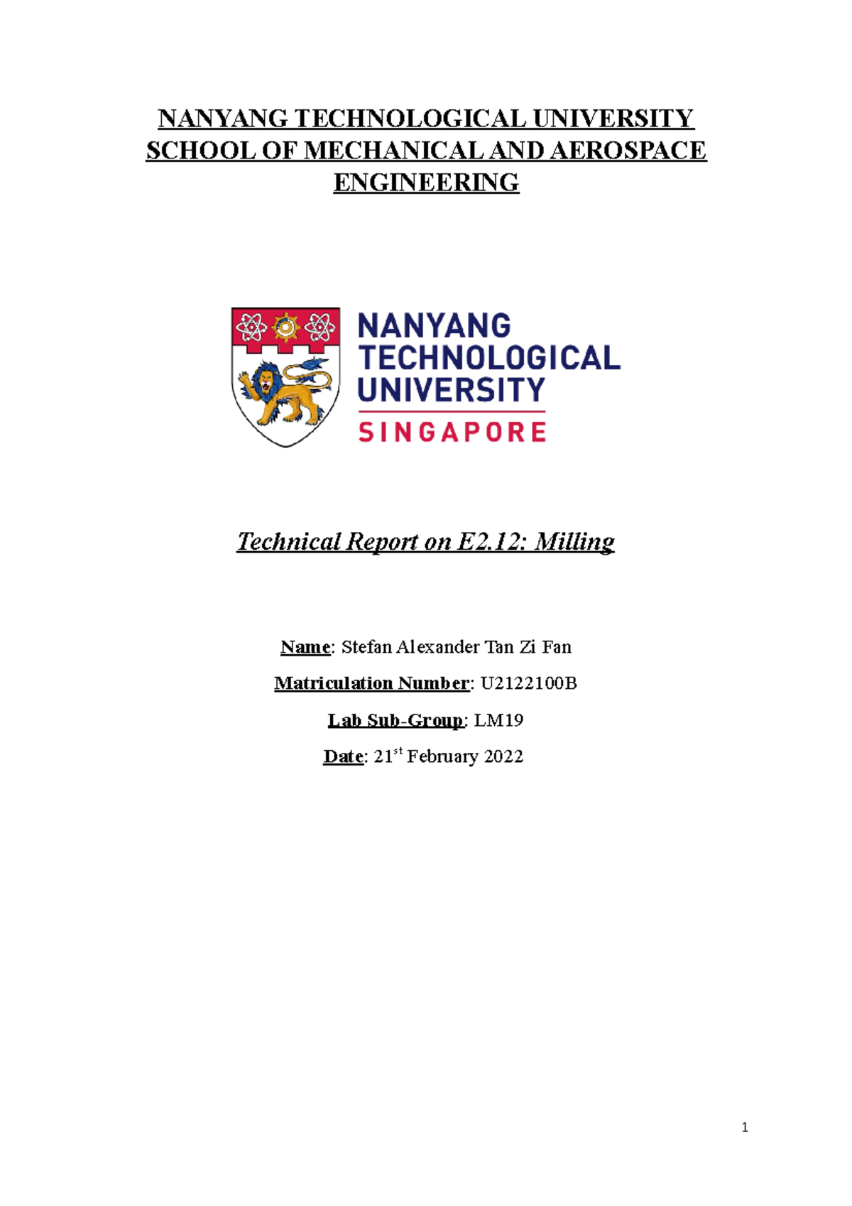 E2.12 Milling Technical Report E2.12 Milling Technical Report E2.12 ...