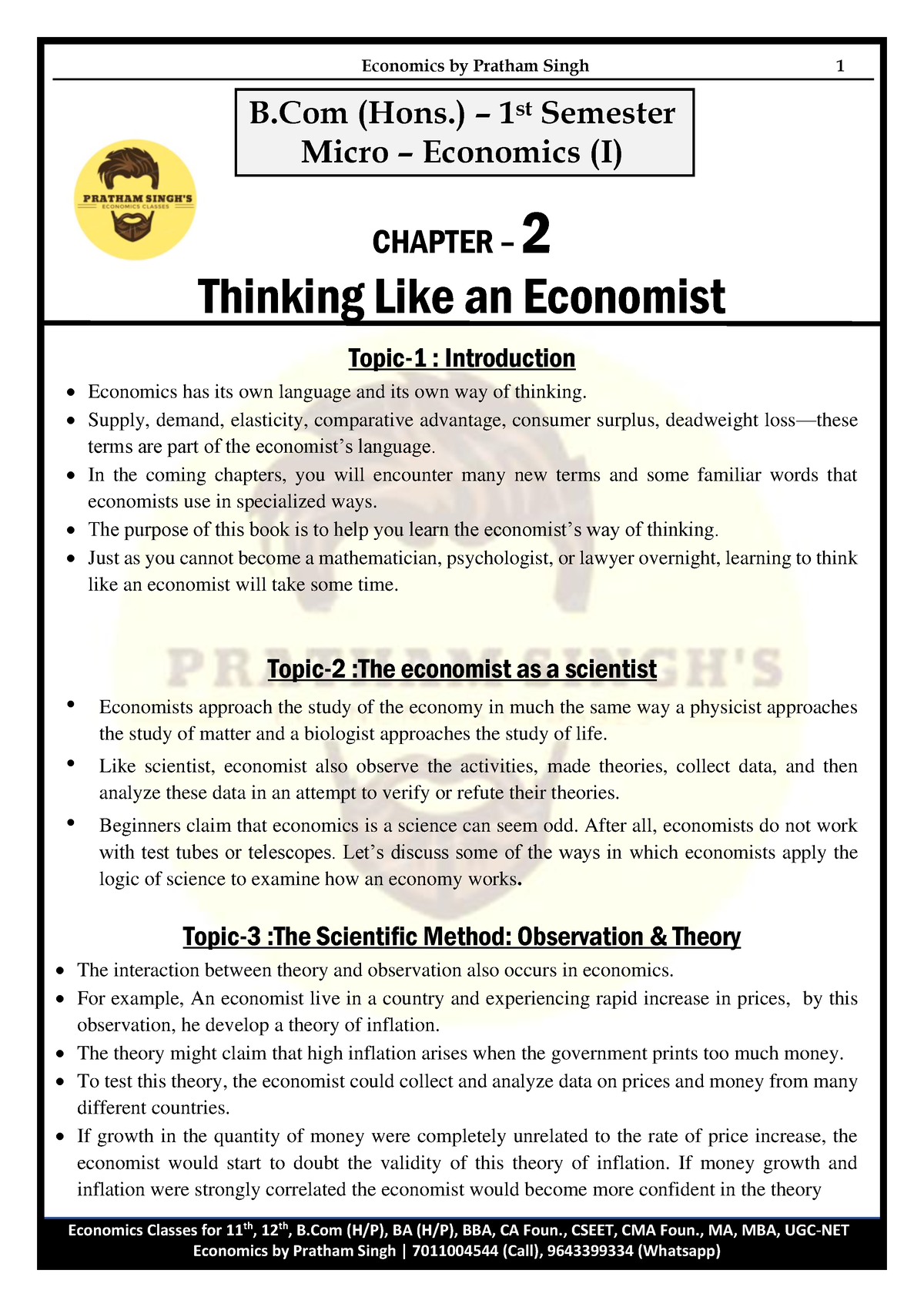 CH-2 Thinking Like An Economist Complete Notes - Economics Classes For ...