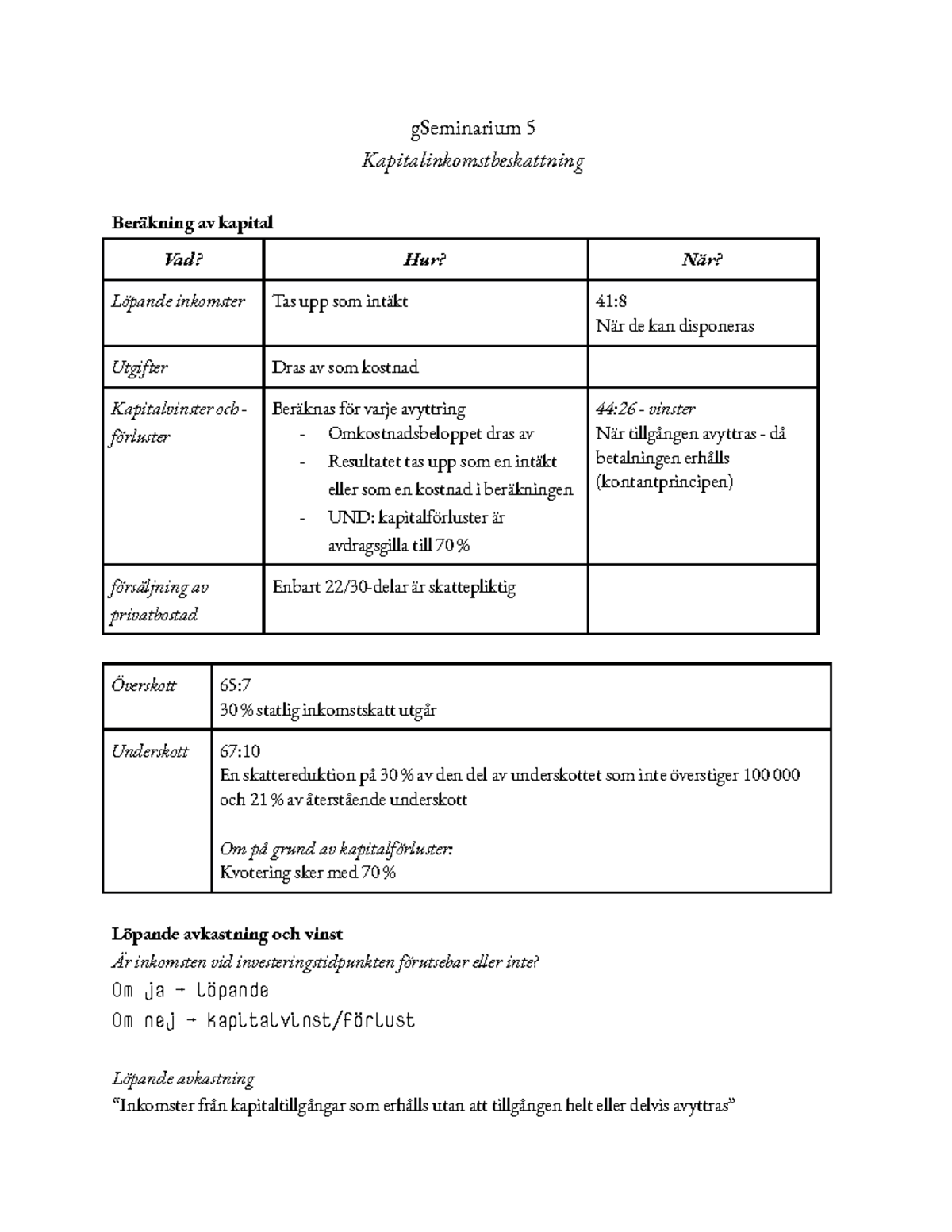 Seminarium 5 - Kapitalinkomstbeskattning - GSeminarium 5 ...