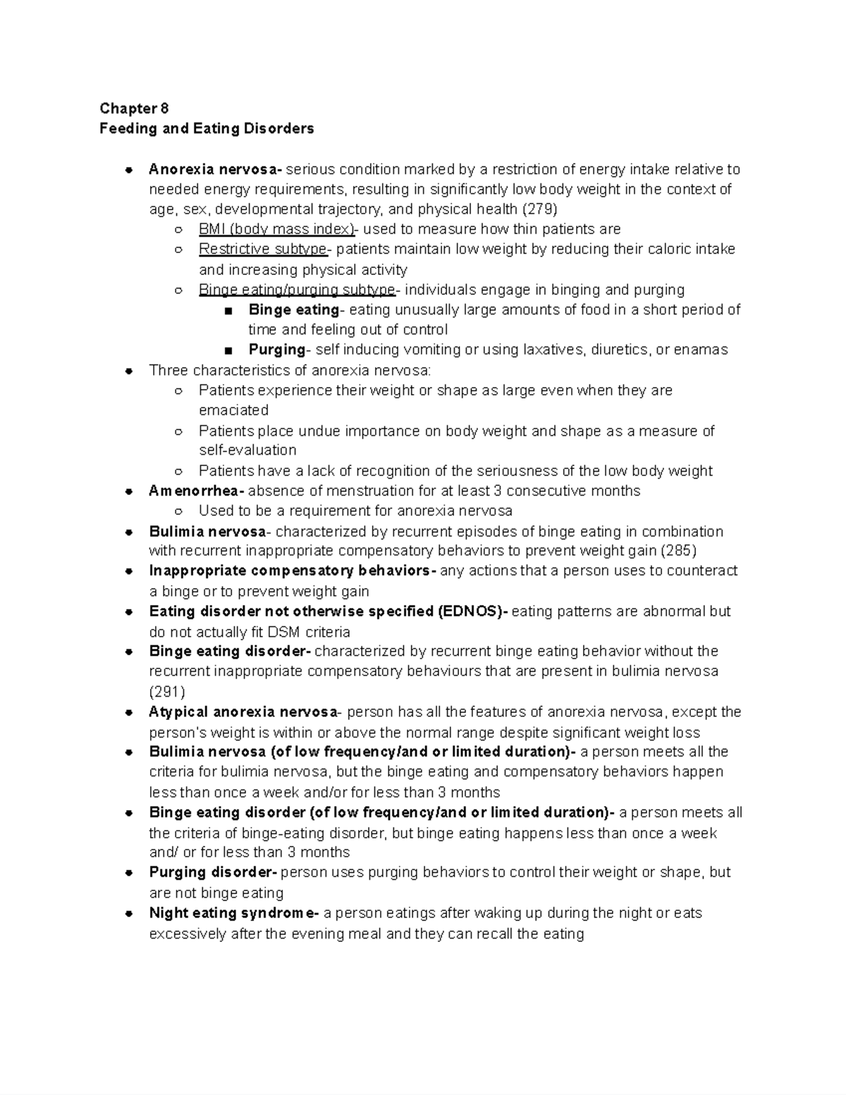Chapter 8 - Lecture notes 1 - Chapter 8 Feeding and Eating Disorders ...