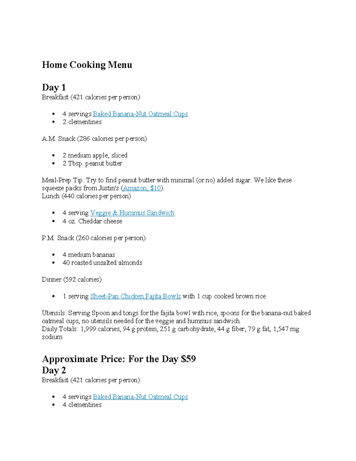 Deskin Home Cooking Menu - Home Cooking Menu Day 1 Breakfast (421 ...