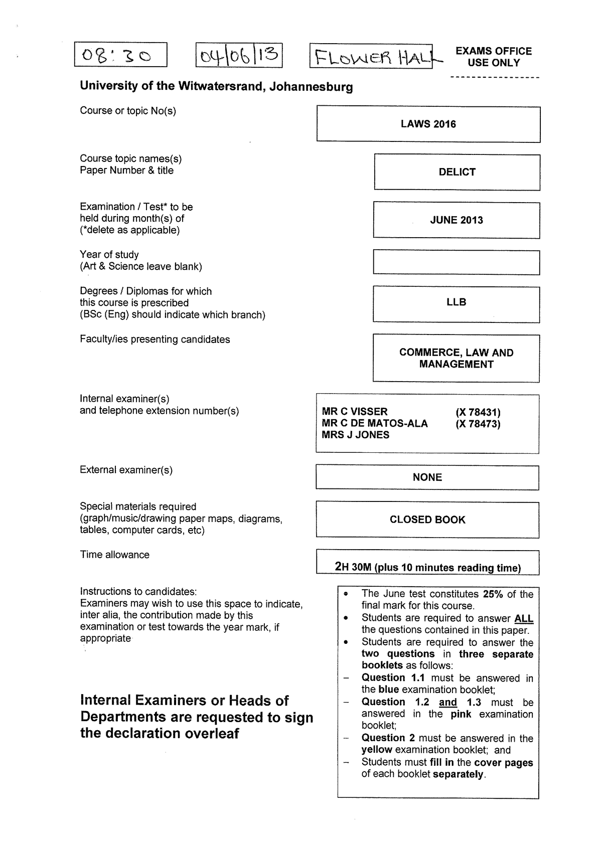 LAWS2016 - question paper - LAWS4059 - Studocu