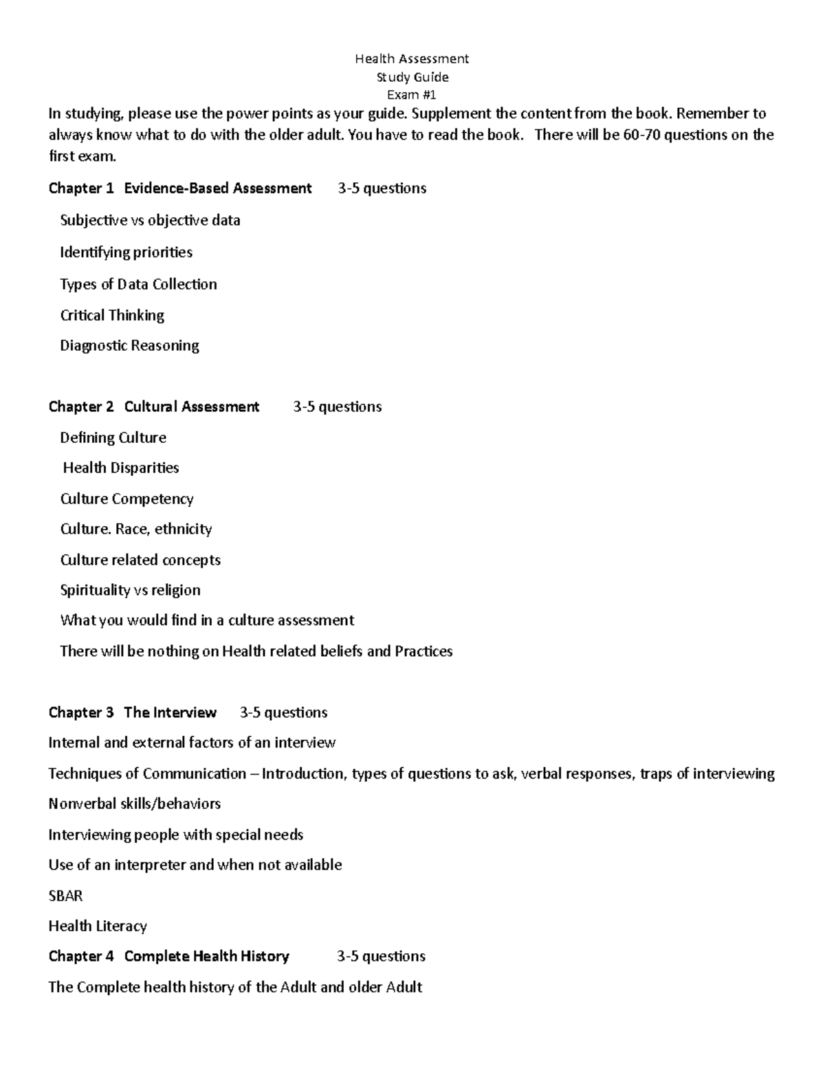 Study Guide Health Assessment Exam #1-2 - 25:705:306 - Studocu