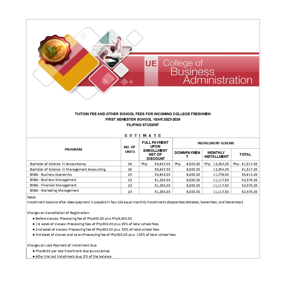Colleges Manila SY 2023 2024 CBA TUITION FEE AND OTHER SCHOOL FEES