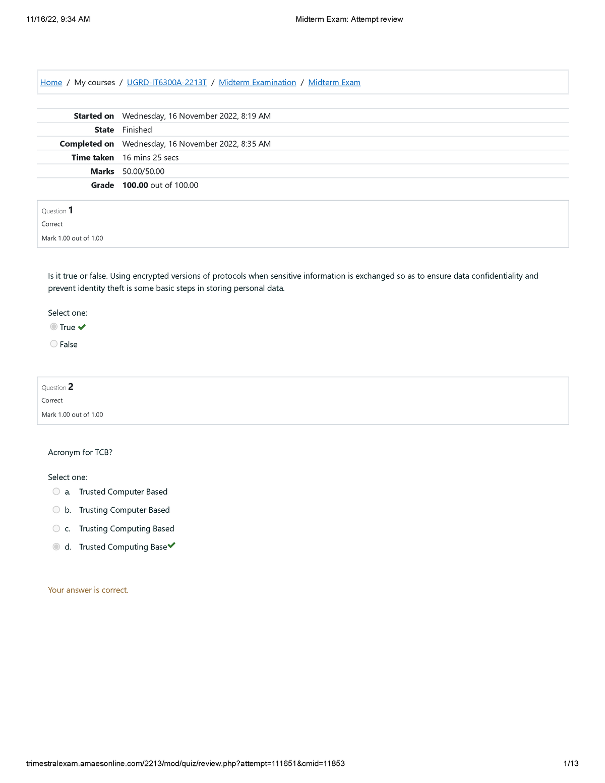 Midterm Exam Information Assurance And Security 1 - Home / My Courses ...