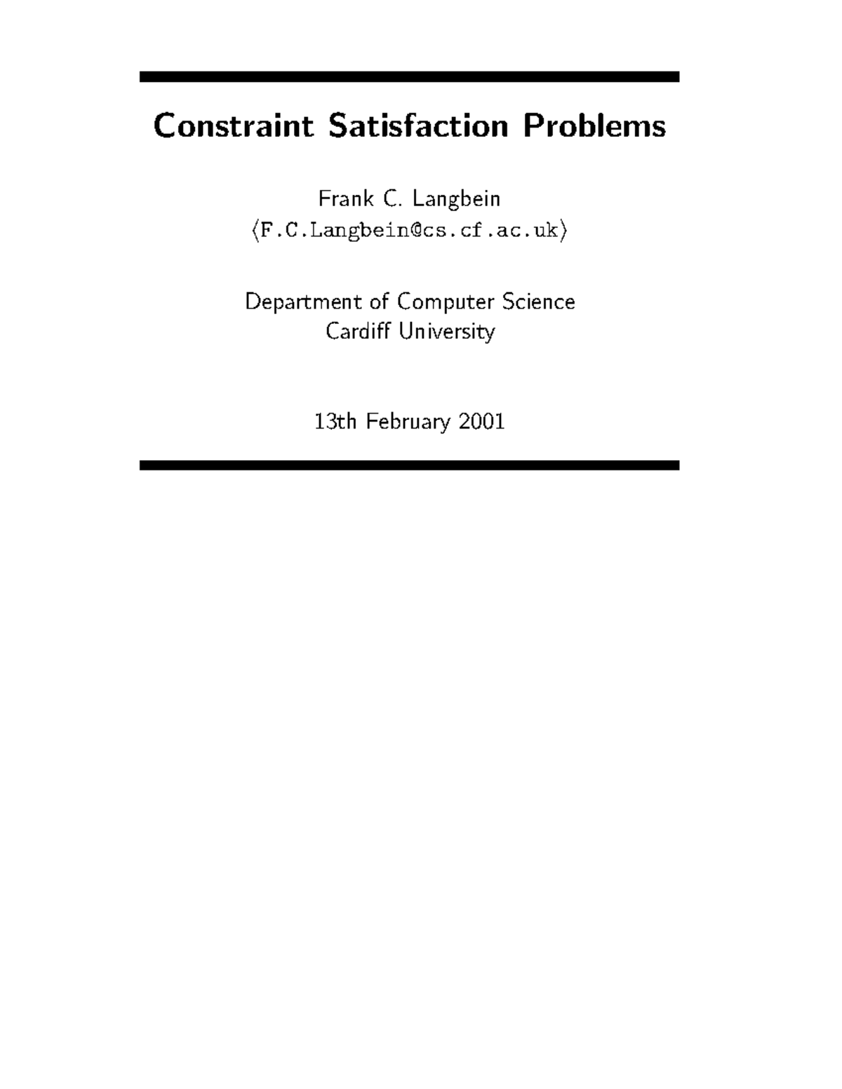 Constraints specification - Constraint Satisfaction Problems Frank C ...