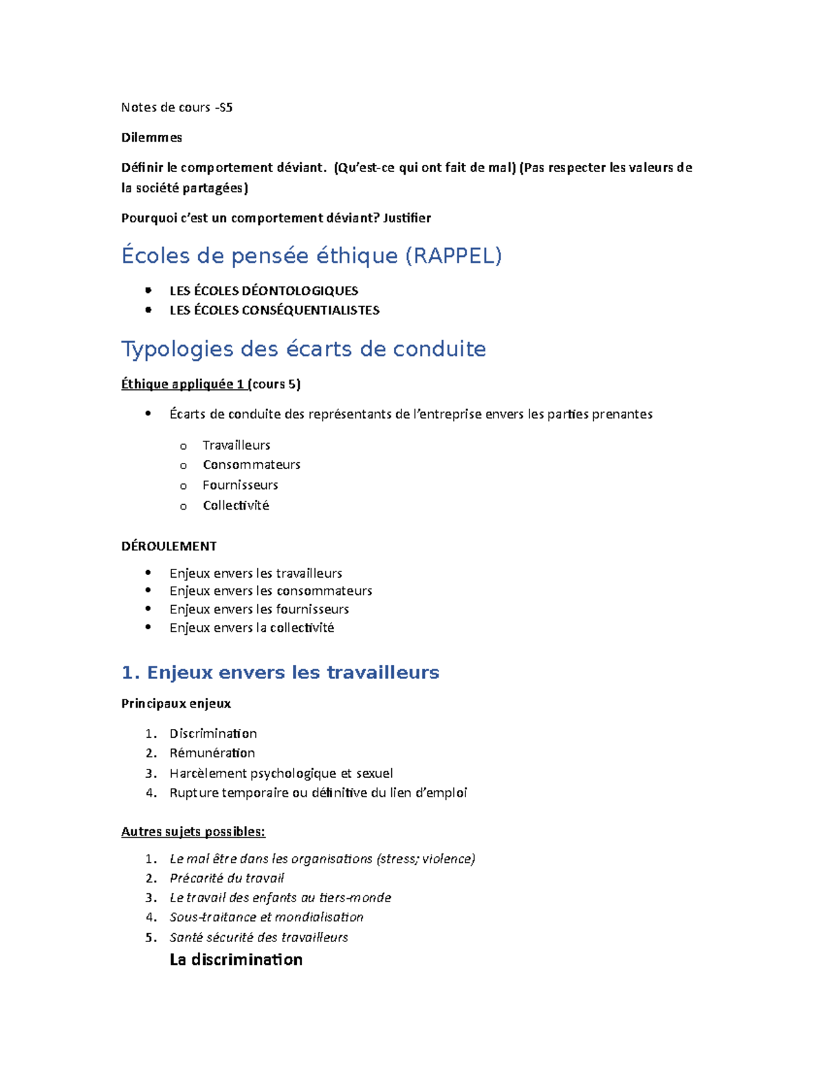 Notes de cours-S5 - Résumé S5 - Notes de cours -S Dilemmes Définir le ...