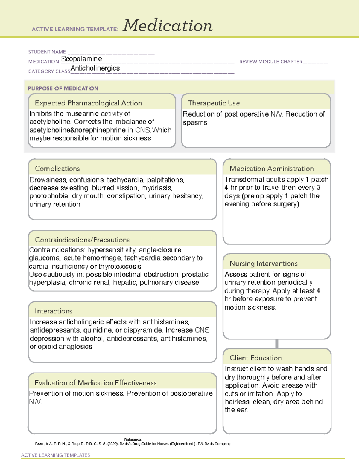 Scopolamine - ATI MEDICATION TEMPLATE - ACTIVE LEARNING TEMPLATES ...