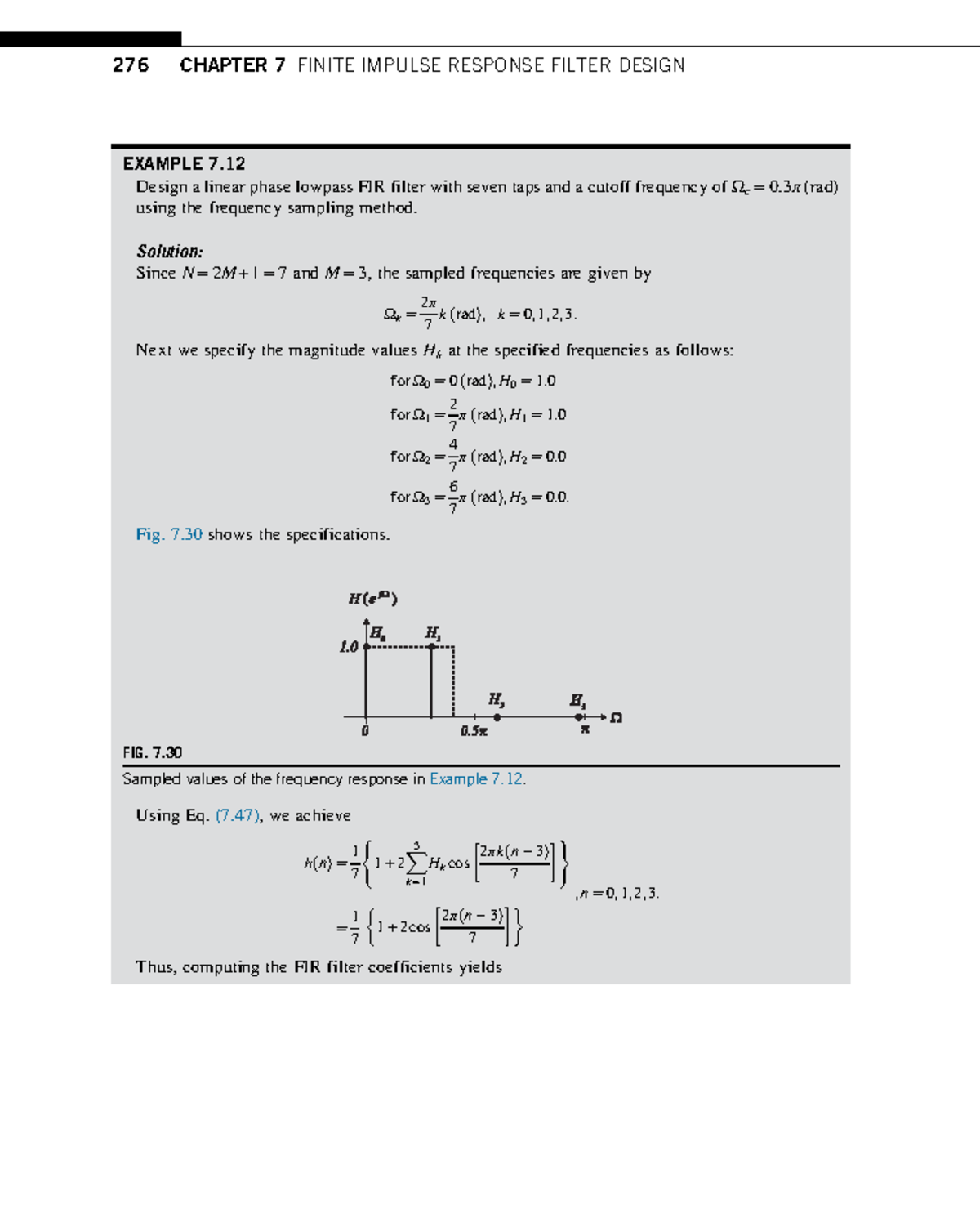 Finite Impulse Response - EXAMPLE 7. Design A Linear Phase Lowpass FIR ...