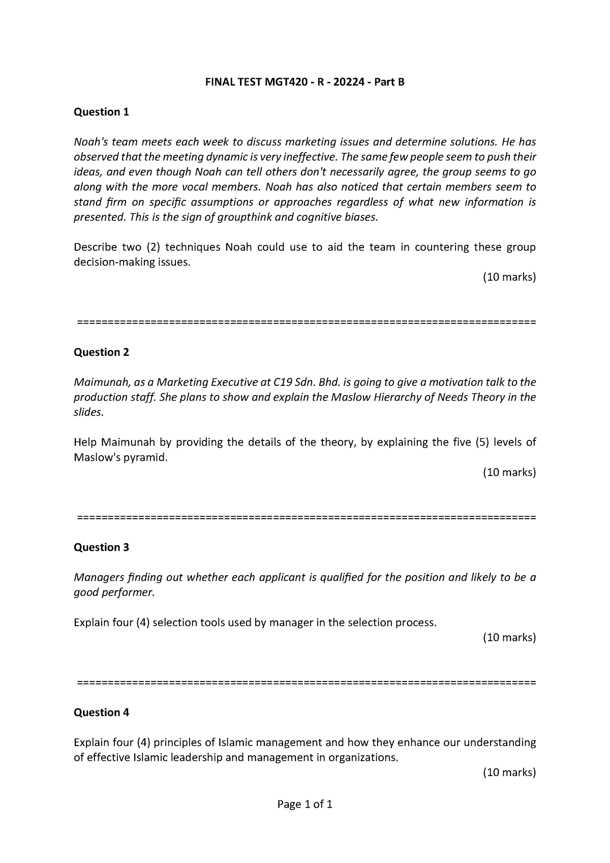 Final TEST MGT420 - R - 20224 - Part B 3 - Page 1 Of 1 FINAL TEST ...