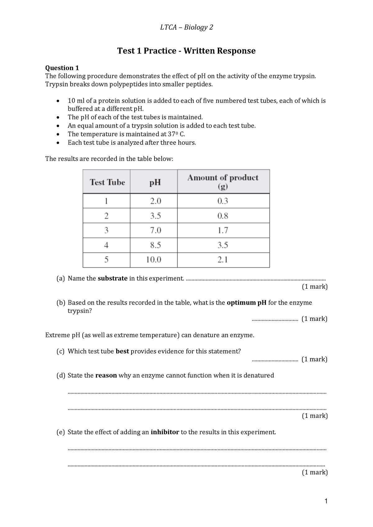 Test 1 Practice Written - Test 1 Practice - Written Response Question 1