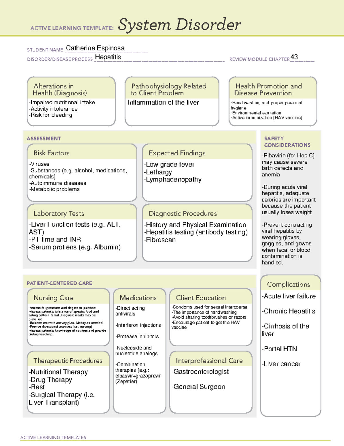 Hepatitis System Disorder ACTIVE LEARNING TEMPLATES System Disorder 