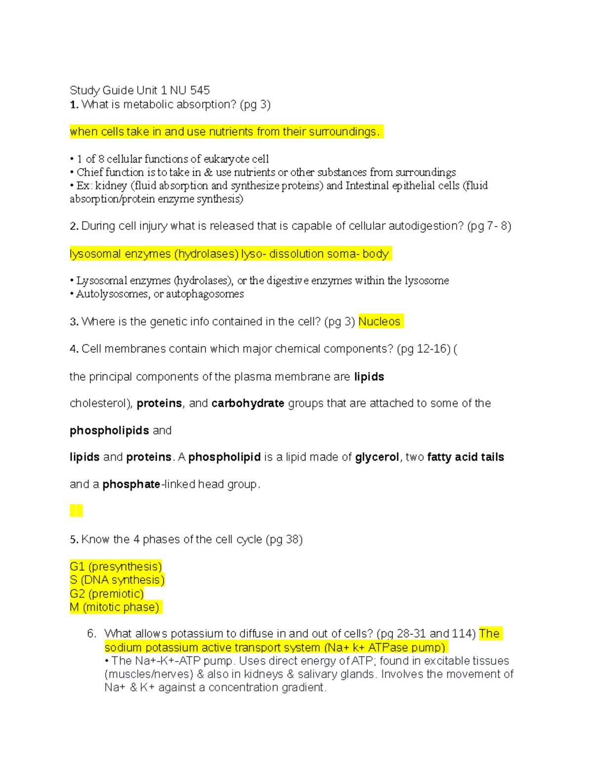 Study Guide Unit Nu Study Guide Unit Nu What Is Metabolic