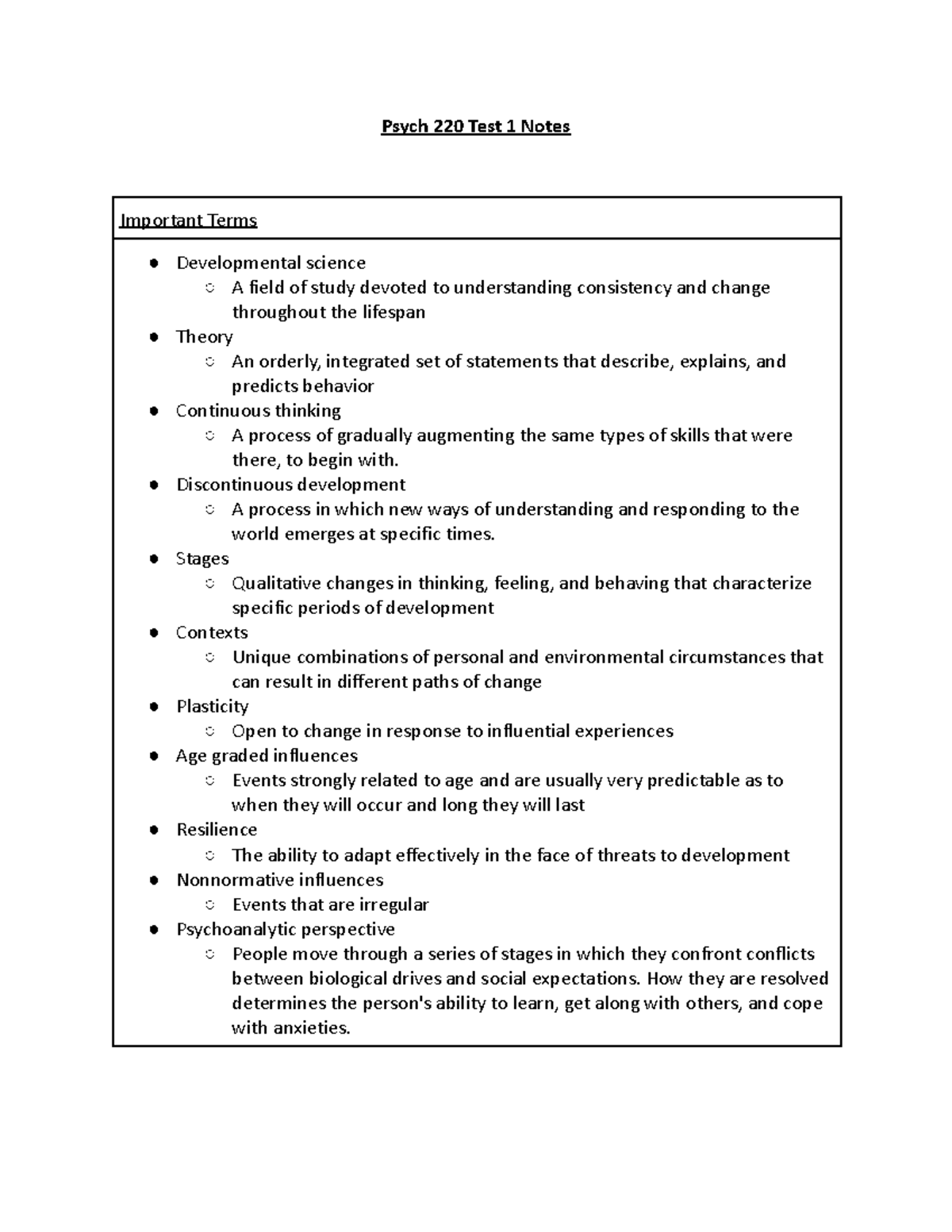 Psych 220 Block 1 - Psych 220 Test 1 Notes Important Terms ...