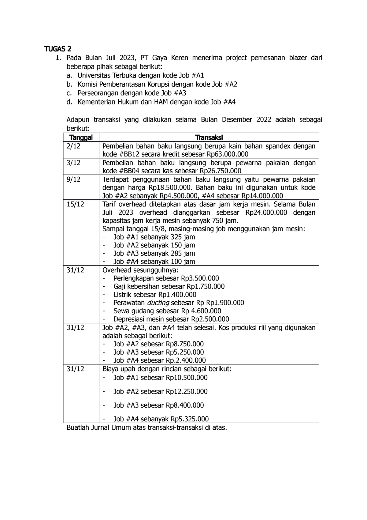 Tugas 2 AKBI - Soal Tuton - TUGAS 2 Pada Bulan Juli 2023, PT Gaya Keren ...