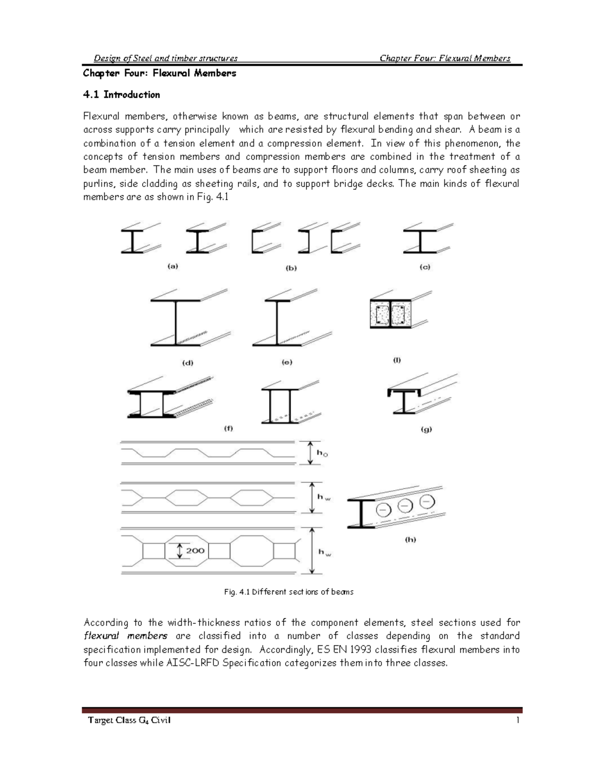 flexural steel member design as per EBCS Chapter Four Flexural