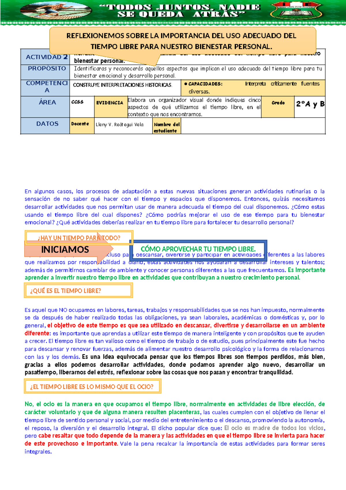CCSS 2° - EXP. 08 - Ficha 02 - ACTIVIDAD 2 Reflexionemos sobre la ...