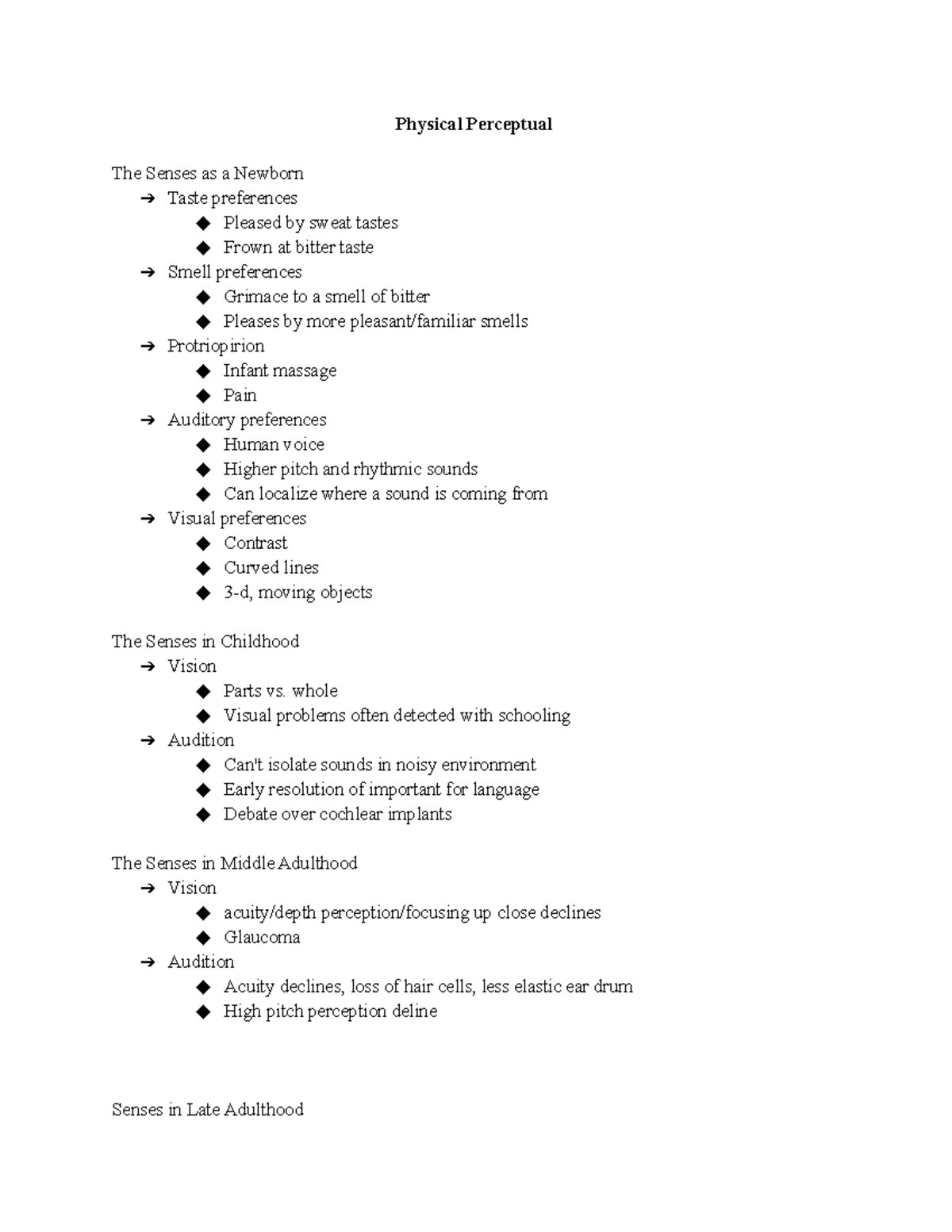 Physical perceptual - Physical Perceptual The Senses as a Newborn Taste ...
